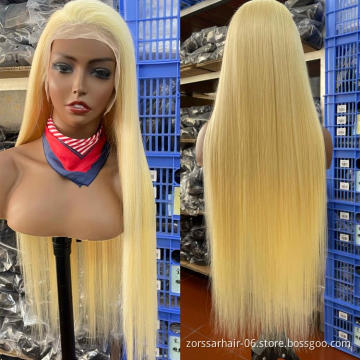 Raw virgin cuticle aligned brazilian frontal human hair 613 blonde transparent lace front wig with baby hair for black women